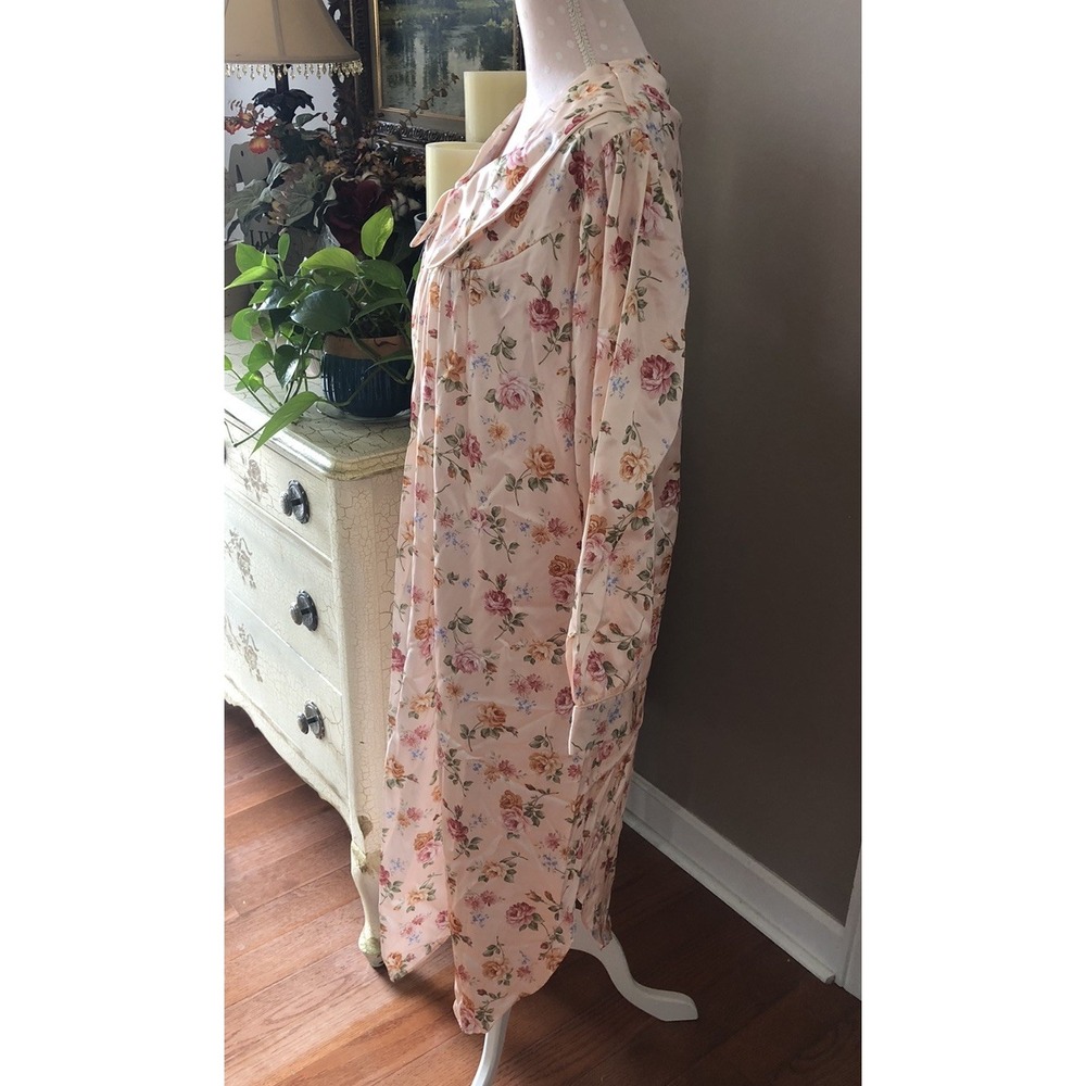 Vtg Barbizon Nightgown Satin Peach Floral Long Sleeve Granny Cottagecore Size XL - Picture 5 of 9